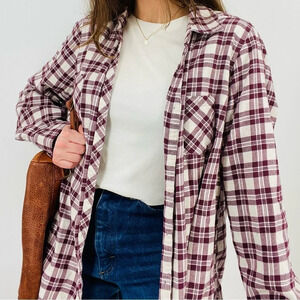 vintage blackberry granola girl slouchy plaid button down flannel shirt